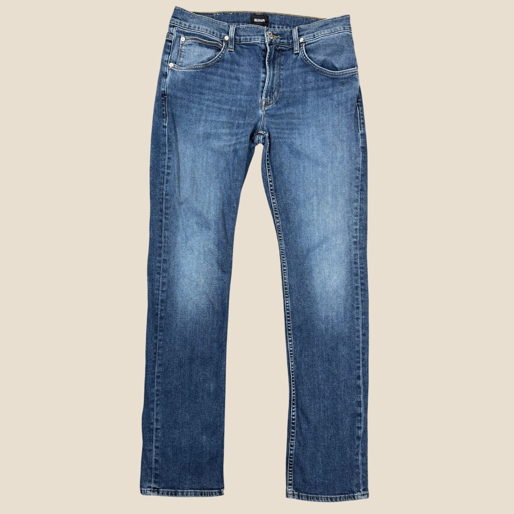 Hudson Byron Straight Jeans Men 34x33 Brentford Blue Stretch Denim NM255ZZAW